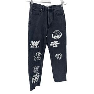 Obey Graphic Print‎ Jeans Women 27 Black High Rise Anti-Hate Graffiti Streetwear